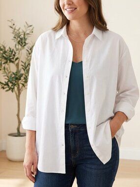Big Dart Oversized White Button Down | Crisp Cotton Blend | XL